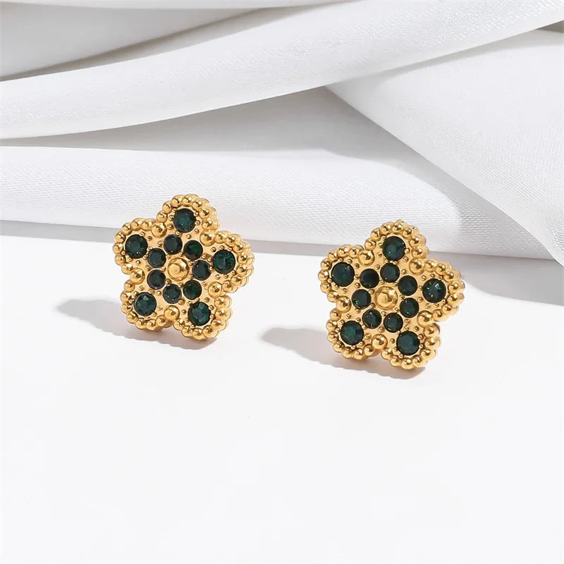 EILIECK New Fashion Stainless Steel White Zircon Clover Necklace Bracelet Earrings Set For Women Trendy Flower Jewelry Set Gift