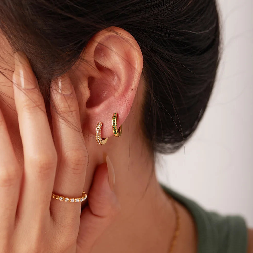 CARLIDANA Chic 18k Gold Plated Cubic Zirconia Stainless Steel Huggie Hoop Earrings High End Light Luxury Ins Popular Non Tarnish