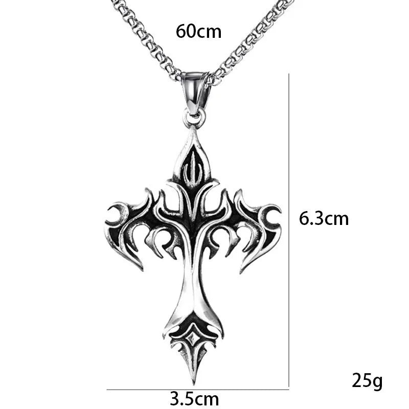 Stainless Steel Necklace Flame Retro Cross Titanium Steel Casting Men Pendant Necklace Type