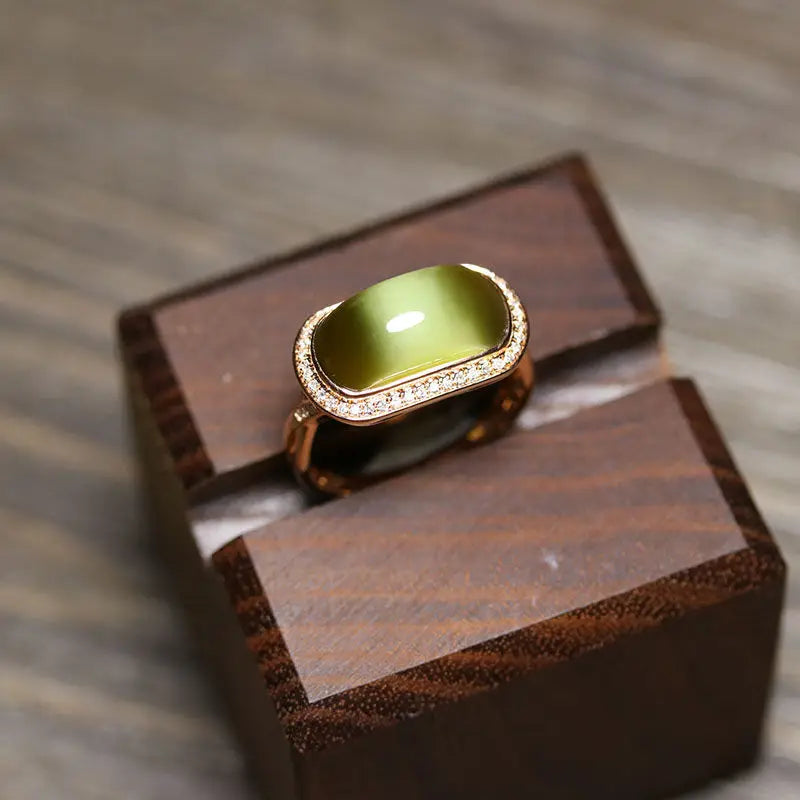 New natural Hetian jasper rings for women exquisite light luxury ethnic style engagement party silver jewelry adjustable