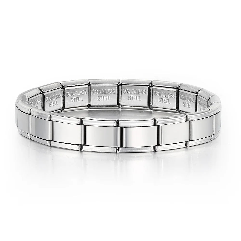 2025 Trendy 9mm Width Italian Charm Link Elastic Bracelet Fashion Stainless Steel Bangle Chain on Hand Factory DIY Making