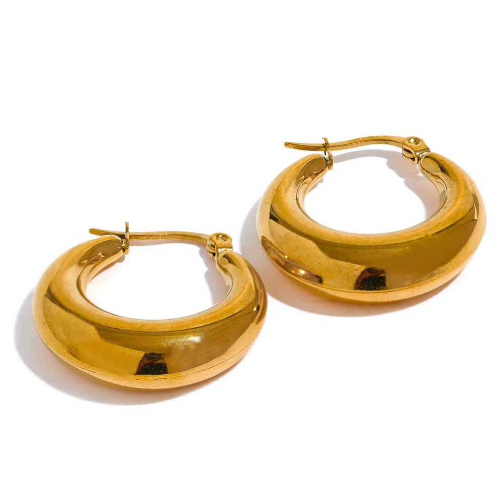 Yhpup Statement Stainless Steel Geometric Hoop Earrings Jewelry for Women Trendy Metal Texture 18 K Earrings Golden Accessories