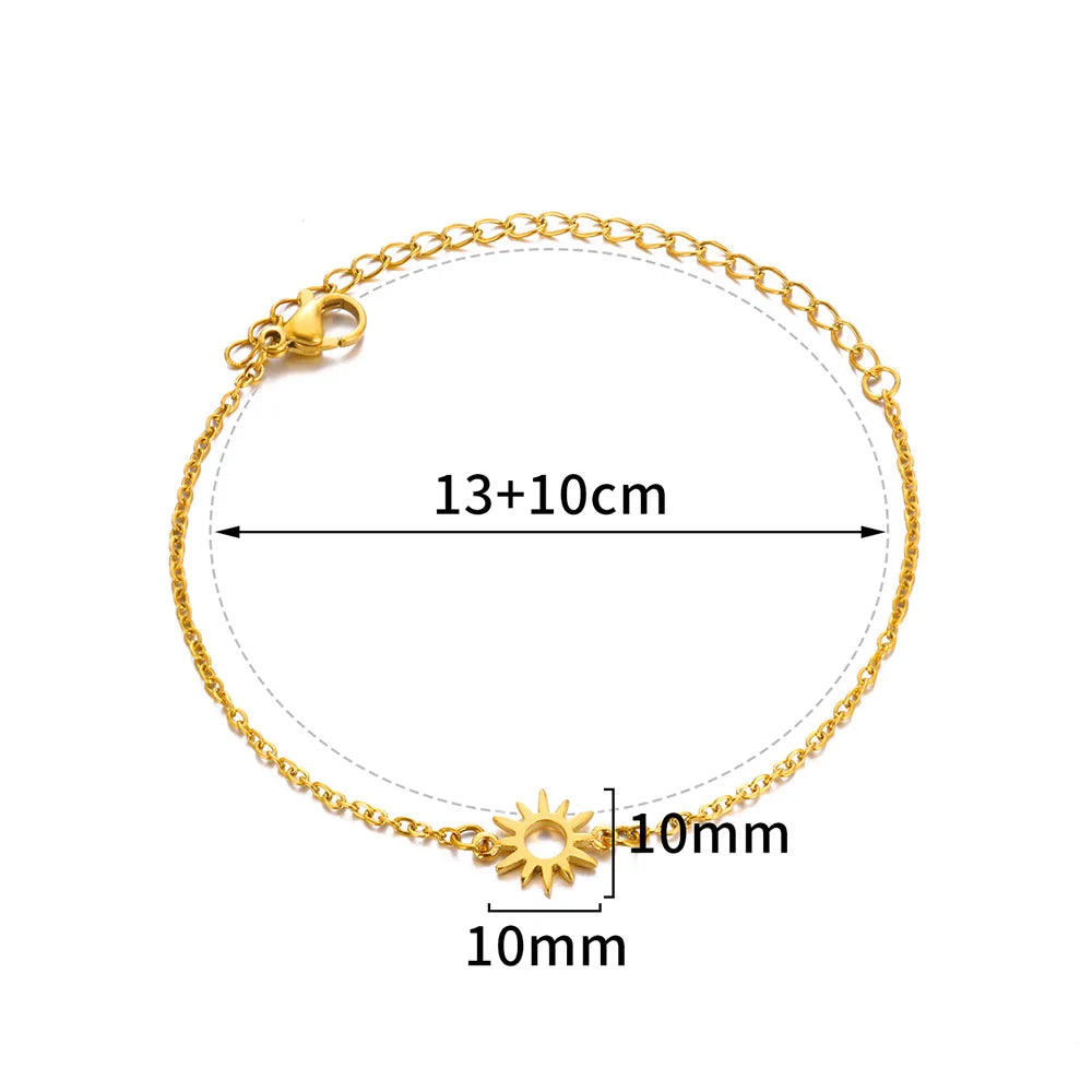 Gold Color Starfish Shell Fish Charm Anklet Link New Bead Chain Stainless Steel Bracelet Women On Foot Summer Waterproof Jewelry