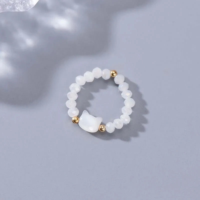 1pcs Natural Moonstone Obsidian Rings Beads Minimalist Fidget Ring Cute Black White Cat Ring Women Men Party Accessories Jewelry