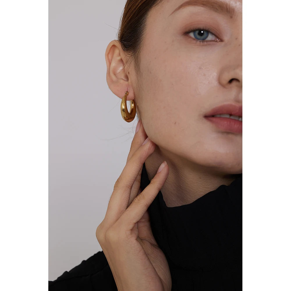 Yhpup Statement Stainless Steel Geometric Hoop Earrings Jewelry for Women Trendy Metal Texture 18 K Earrings Golden Accessories
