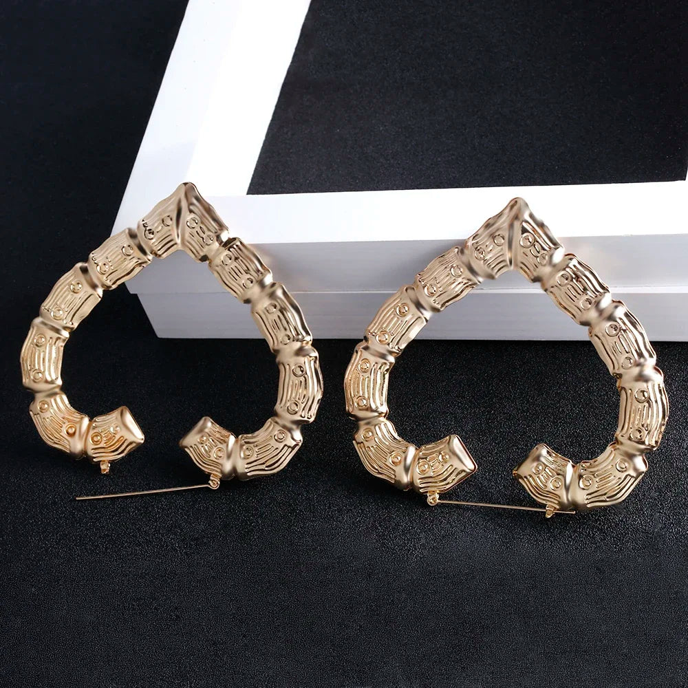 VIVILADY Big Large Bamboo Heart Hoop Earrings Women Gold Silver Color Basketball Wives Statement Brincos Boho Jewelry Party Gift