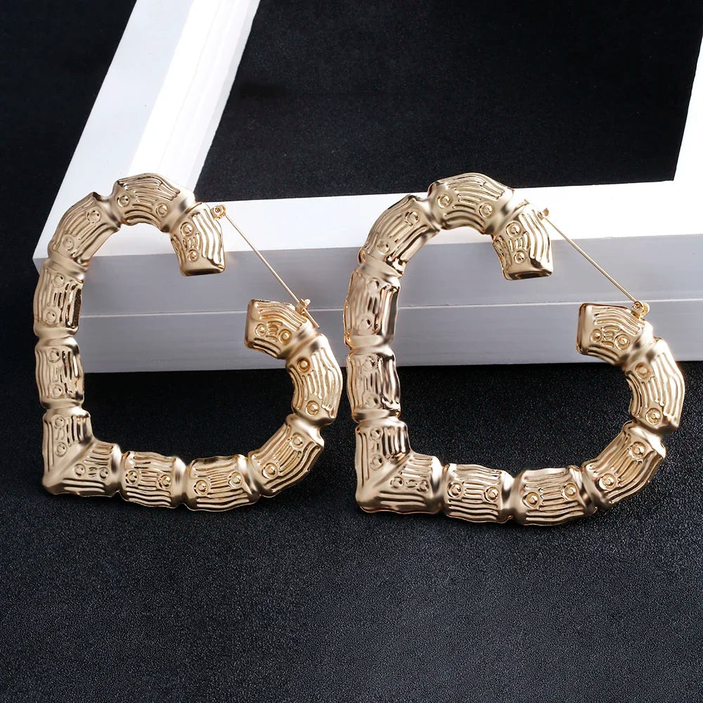VIVILADY Big Large Bamboo Heart Hoop Earrings Women Gold Silver Color Basketball Wives Statement Brincos Boho Jewelry Party Gift
