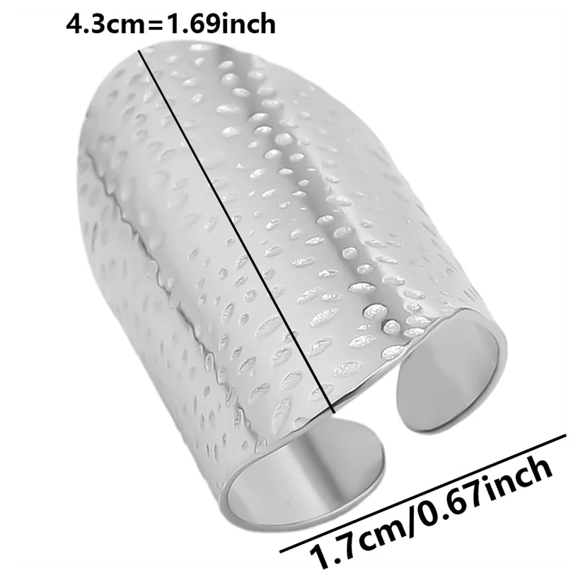 1Pc Stainless Steel Waterproof Women Personality Textured Chunky Open Rings Vintage Hollow Irregular Multi-layer Anillos Jewelry
