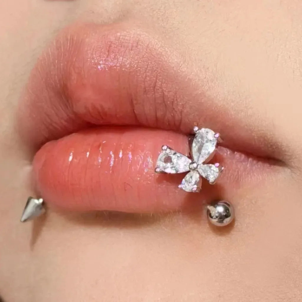 1pc Crystal Butterfly Labret Piercing Lip Ring C Shape Stainless Steel Ins Sweet Cool Y2K Girl Piercing Cartilage Body Jewelry
