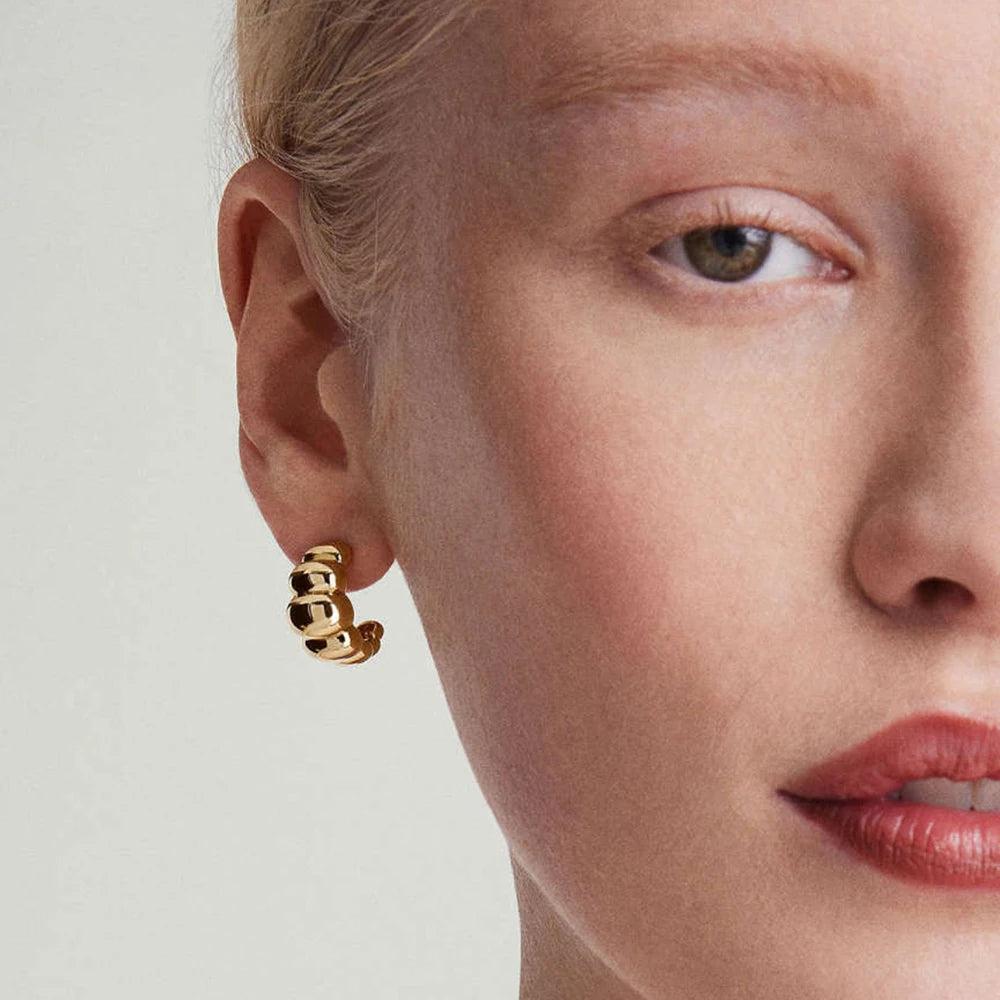 3 Pair/set Dainty Gold Color Geometric Circle Small Hoop Earrings for Women Statement Beads Twist Huggie Earring Fashion Jewelry