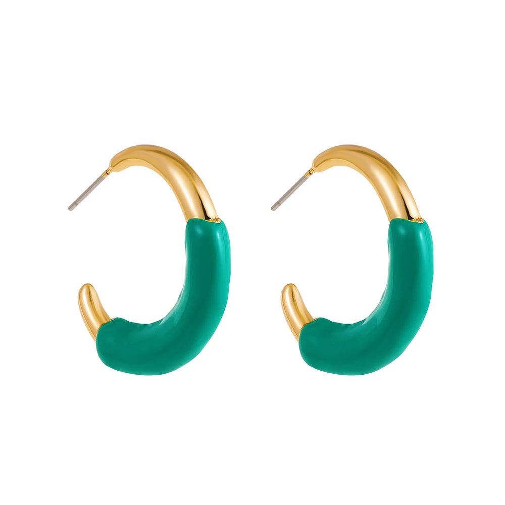 Trend Enamel Color C Shape Gold Color Hoop Earrings for Women Girls Colorful Candy Circle Piercing Ear Stud Creative Jewelry