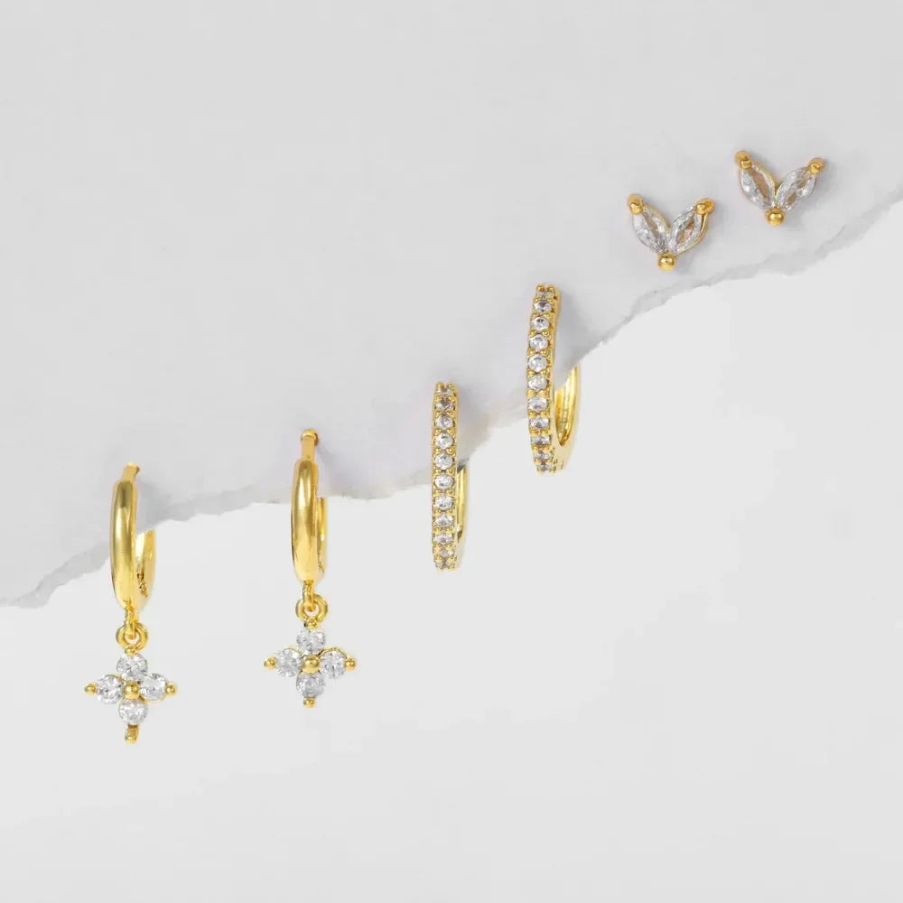 1/3Pairs Copper Green CZ Stone Huggie Hoop Earring Stud Gold Color Silver Black Geometric Cartilage Earrings For Women Jewelry