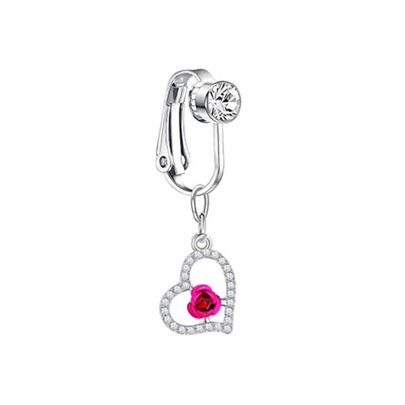 Faux Fake Belly Piercing Butterfly Leaves Dangling Long Fake Belly Button Pircing Clip On Umbilical Navel Cartilage Earring Clip