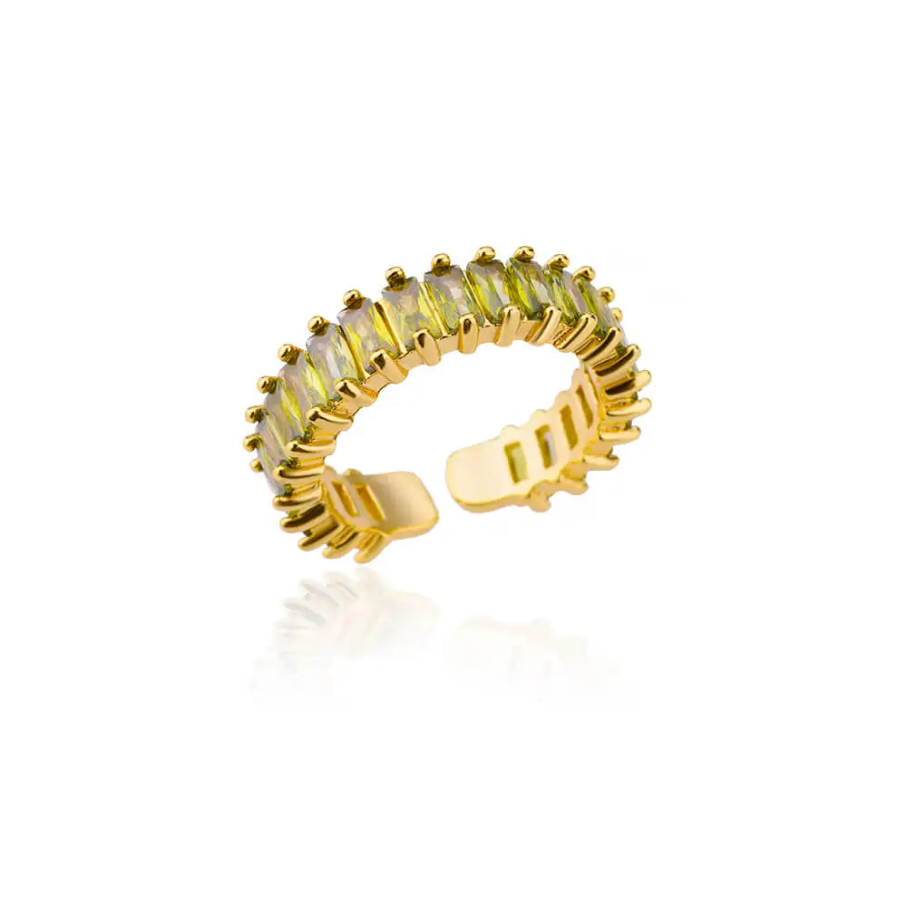 Mini Zircon Green Rings For Women Stainless Steel Gold Color Adjustable Finger Ring Engagement Wedding Christmas Jewelry Gift