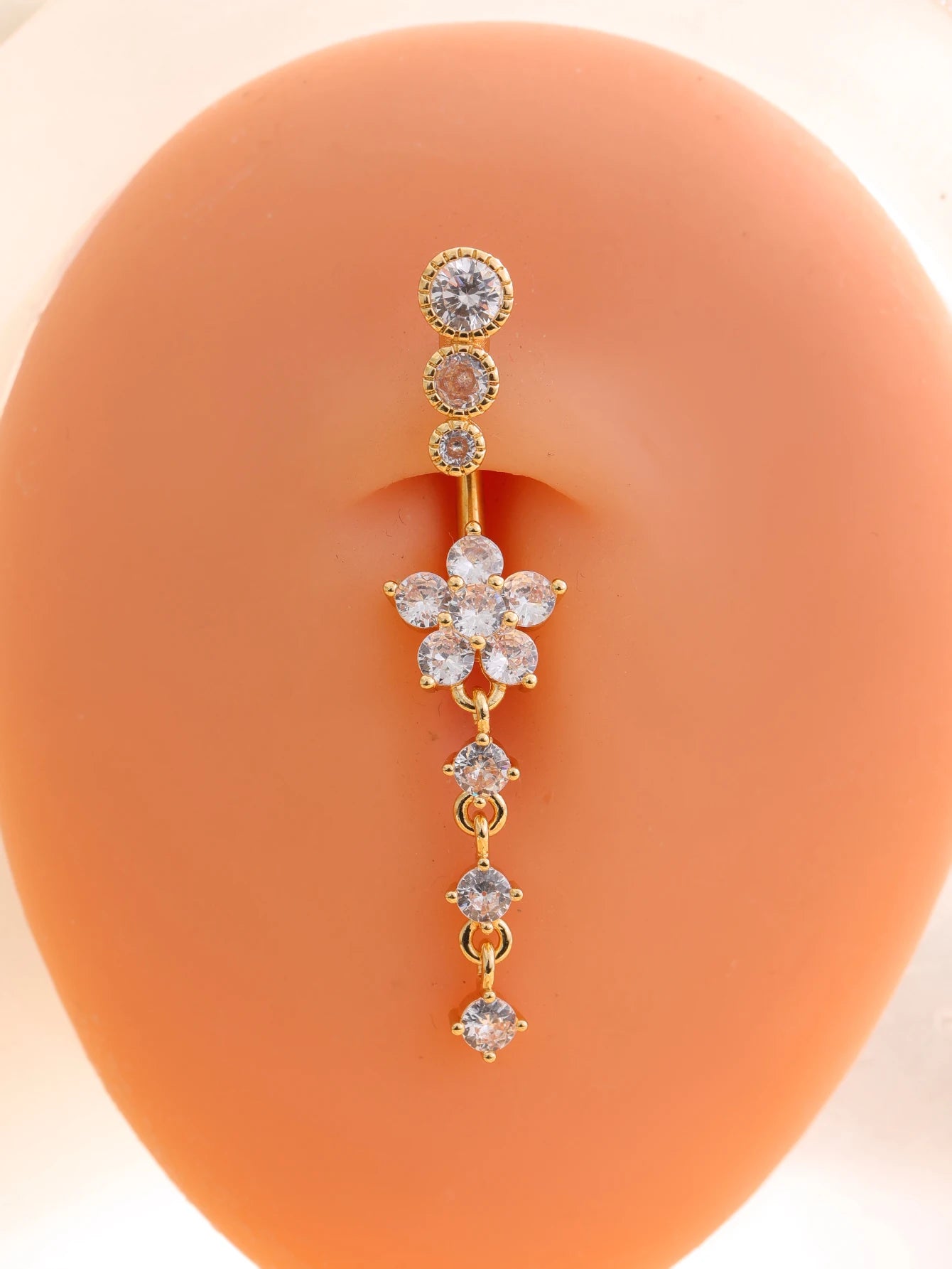 Gold Color Stainless Steel Belly Button Ring Long Dangled Flower CZ Crystal Navel Belly Piercing Rings for Women Sexy Jewelry
