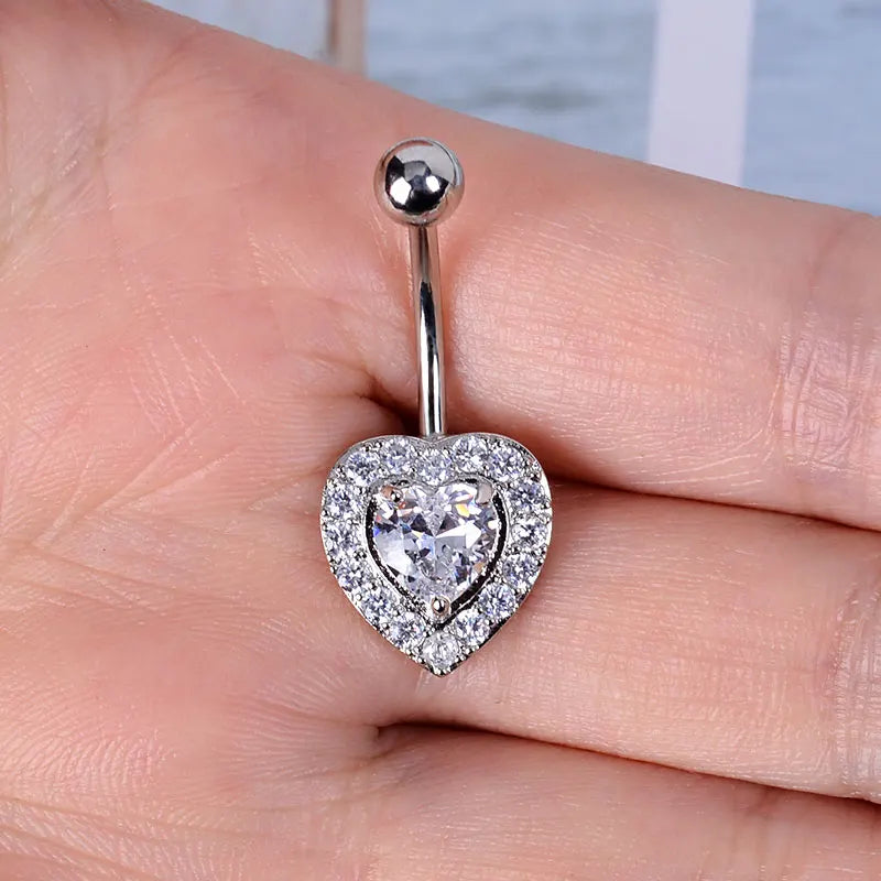 1PC Women Fashion Stainless Steel Piercing Crystal Butterfly Heart Belly Navel Ring Dangle Personality Body Jewelry Accessories