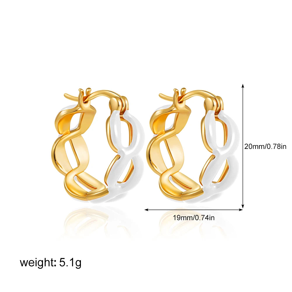 Fahsion Gold Color Twist Chain Link Hoop Earrings for Women Stainless Steel Statement Enamel Metal Huggie Earring Jewelry Aretes