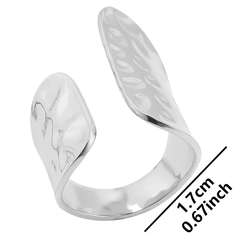 1Pc Stainless Steel Waterproof Women Personality Textured Chunky Open Rings Vintage Hollow Irregular Multi-layer Anillos Jewelry