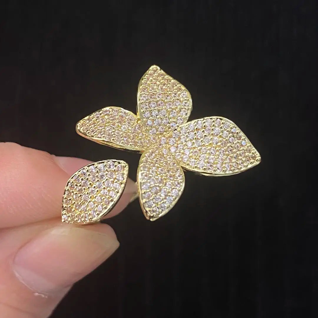 UILZ Gold color Women Adjustable Ring Korean Fashion Punk Zirconia Open Rings Daily Simple Jewelry