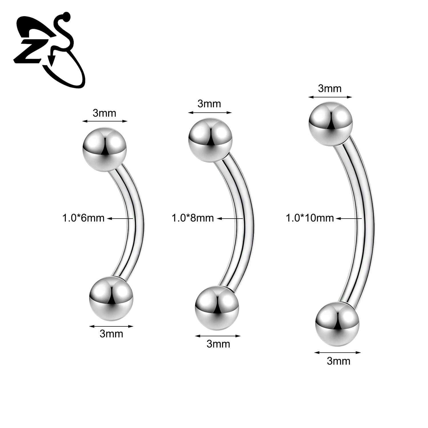 ZS 1PC Internal Thread 14/16/18G Stainless Steel Belly Button Ring 6MM-14MM Curved Navel Rings Helix Cartilage Piercings Jewelry