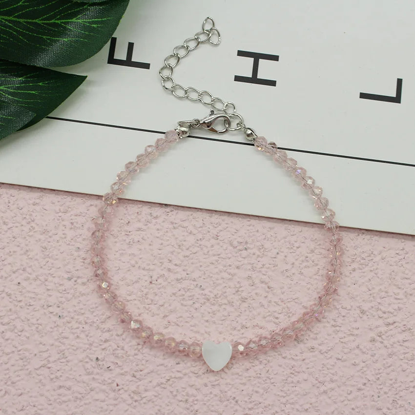 Women Beads Anklets Summer New Love Heart Charm Glass Crystal Leg Chain Anklet Bracelet  On Foot    Beach Bohemian Small Jewelry