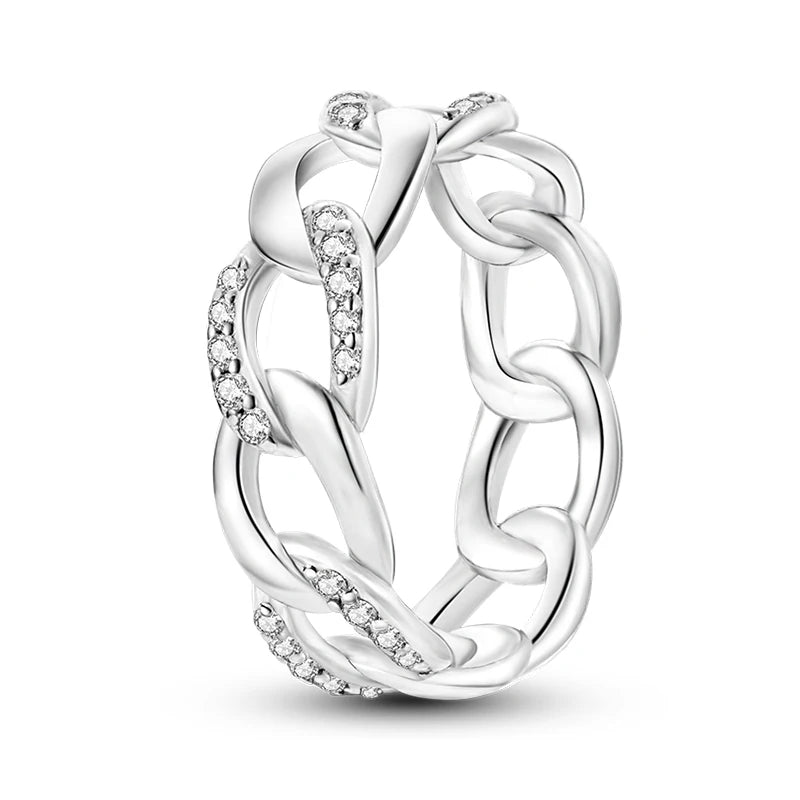 Women's 925 Sterling Silver Geometric Overlapping Zircon Classic Design Rings Anniversary Birthday Engagement Fine Jewelry