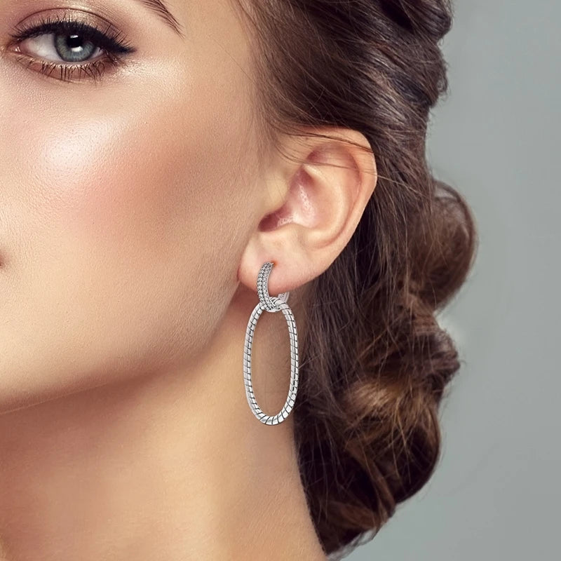 2024 New Sterling Silver S925 Oval Double Ring Close Set Serpentine Earring Drop Simple Jewelry For Women And Girls Party Gift