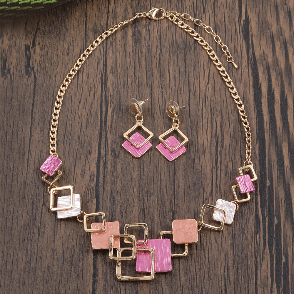 Fashion Simple Drip Oil Geometric Jewelry Sets for Women Accessories New Trendy Necklace and Earrings Set Daily Party Prom Gift