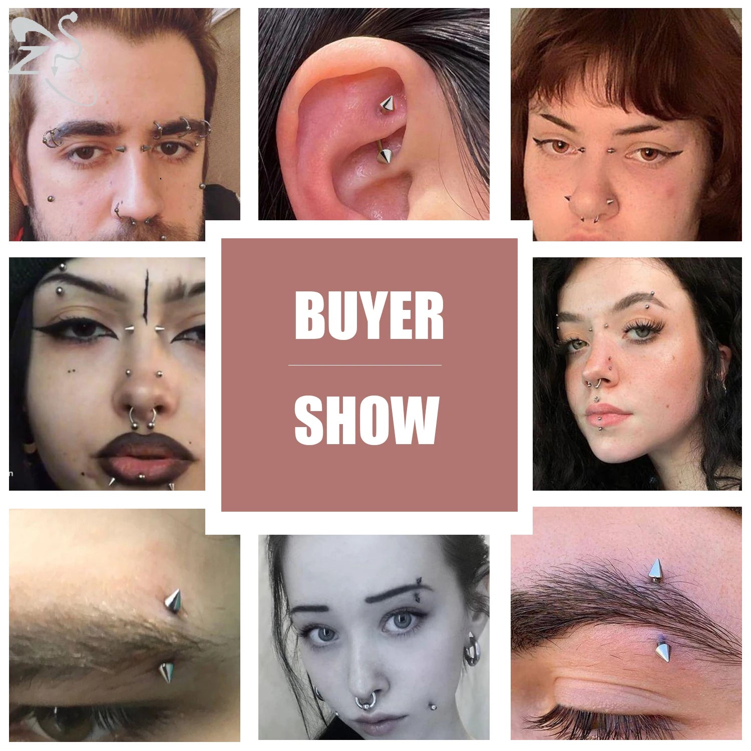 ZS 1PC 16G Long Spike Bridge Piercing Stainless Steel Eyebrow Ring Curved Barbell Cartilage Earring Punk Cone Labret Piercing