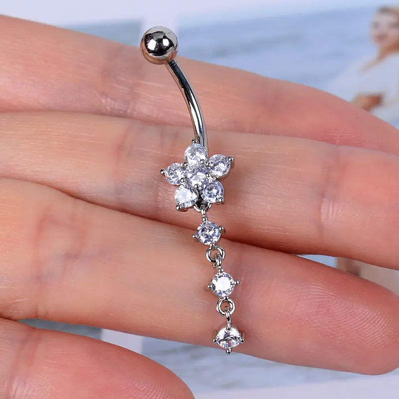 1PC Women Fashion Stainless Steel Piercing Crystal Butterfly Heart Belly Navel Ring Dangle Personality Body Jewelry Accessories