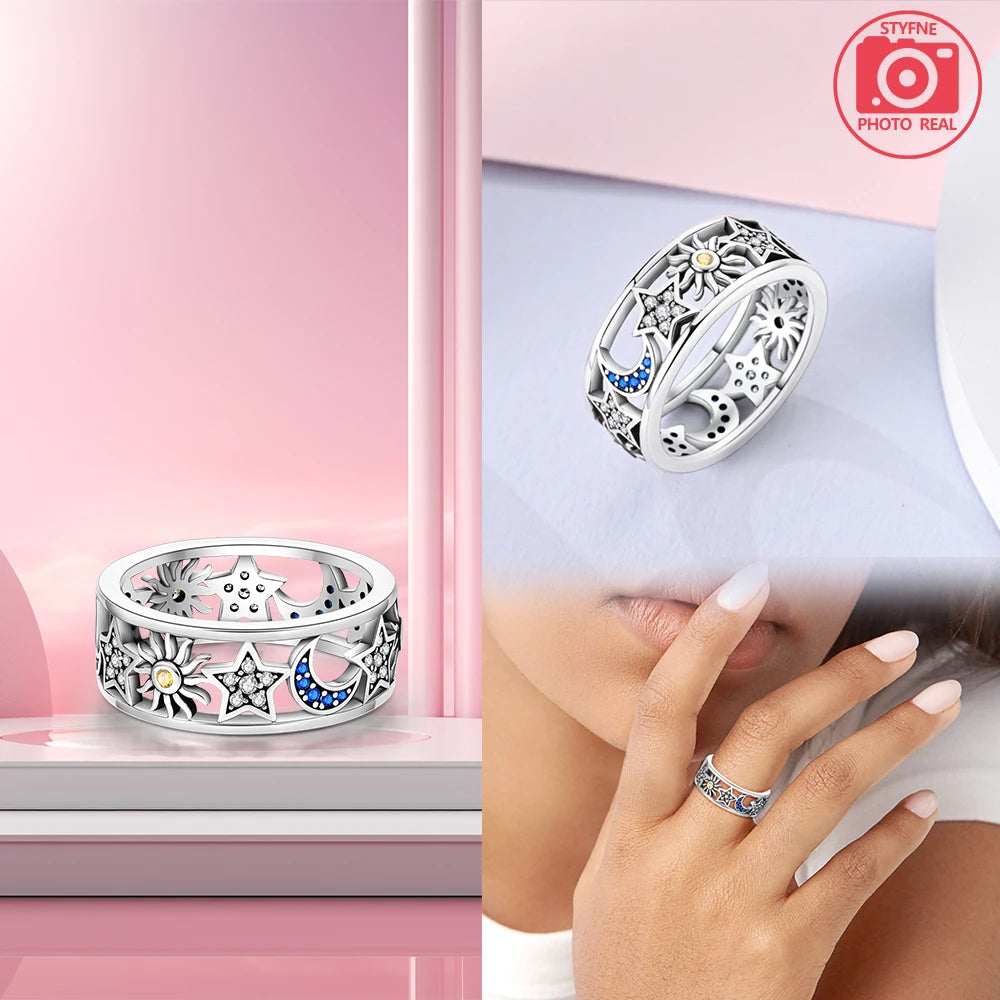 925 Sterling Silver Ring Elegant with For Women Sunflower Sun Combo Ring Band Perfect Gift for Special Occasions
